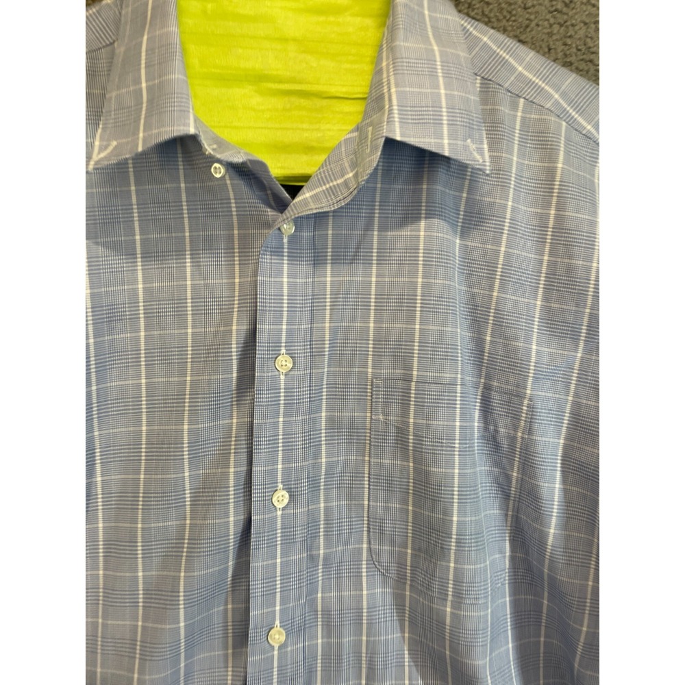 Roundtree & Yorke Gold Label Men's Shirt Long Sleeves Blue/White Plaid 18.5 Big - Picture 2 of 6